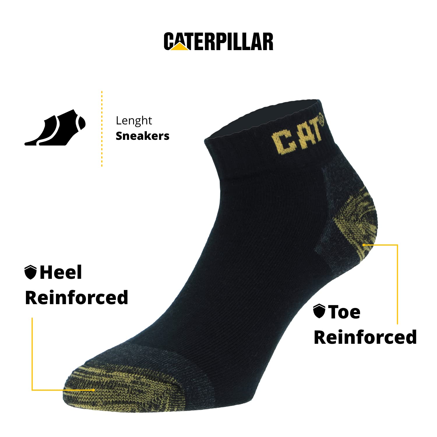 Caterpillar 6 Paires Chaussettes Sneaker Travail - Double Renfort Pointe Talon - Coton