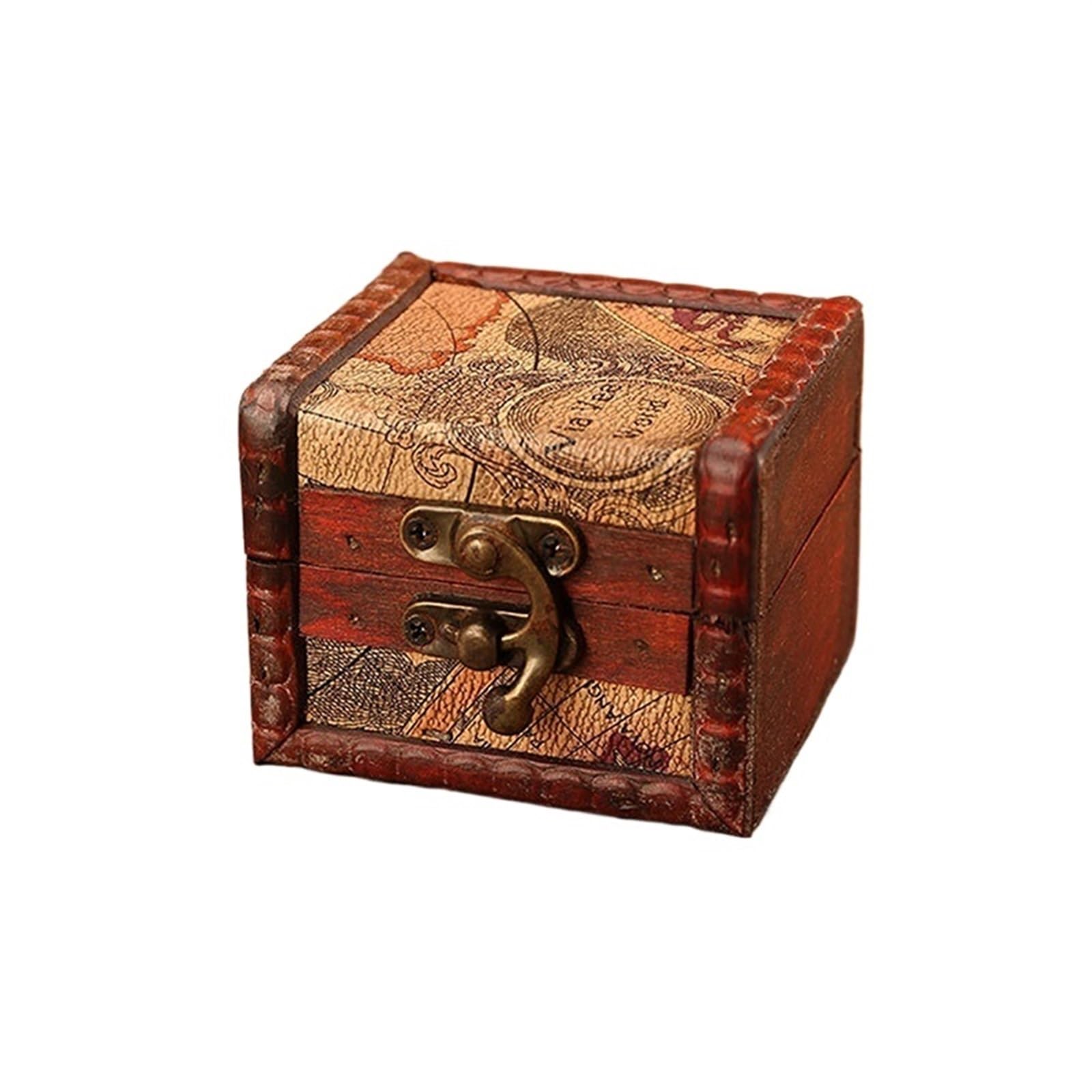 YShiuoL Wooden Storage Box Vintage Wooden Jewelry Box With Lock Trinket Packing For Ring Brooch Bracelets Earrings Ear Studs Storage(Color3)