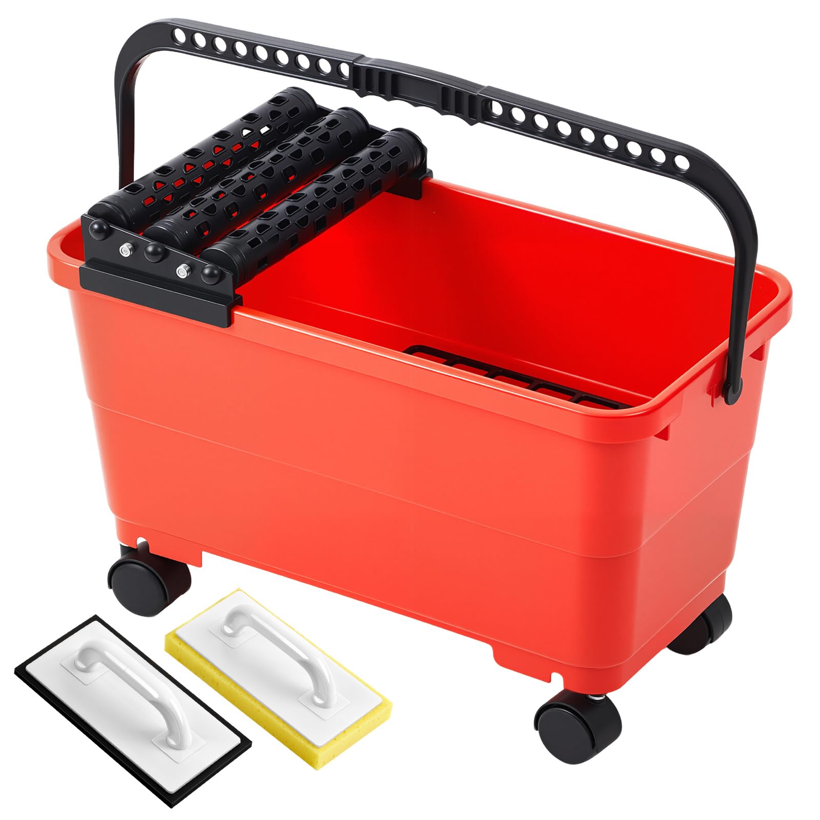 Lasnten 6 Gallon Grout Cleaning System Grouting Bucket with 3 Spiral Rollers Sponge and Rubber Trowel Grout Cleaner Tool Set for Ceramic Tile Work, 6 Gallon Capacity
