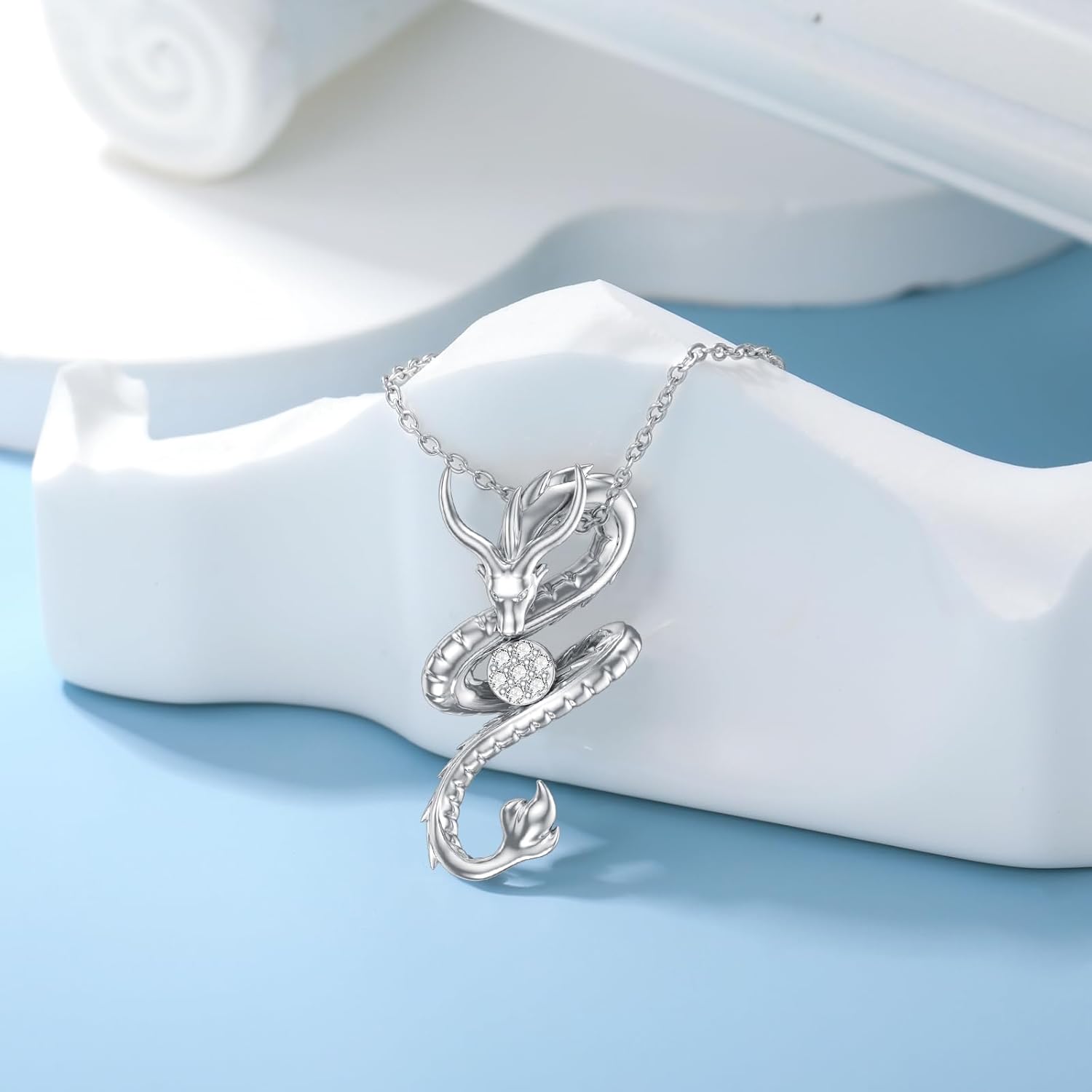 Diamond Dragon Necklace for Women 925 Sterling Silver Dragon Pendant with Lab Grown Diamond Jewelry Gifts - Image 2