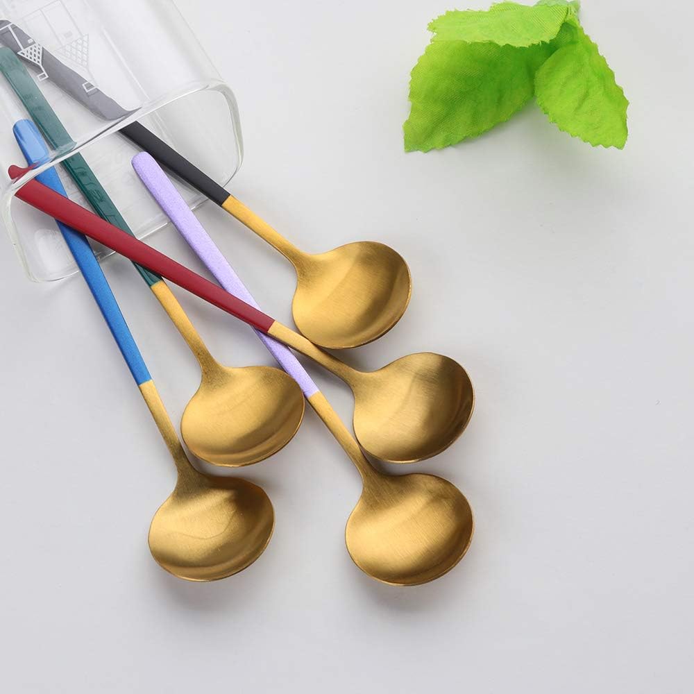 8 Piece Stainless Steel Espresso Coffee Spoons Mini Teaspoons Set，Lightweight Small Round Spoons Set ，for Coffee, Tea, Ice Cream, Dessert, Cake, Dishwasher Safe，Reusable (Multicolor)