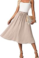 FREEOAK Women's High Waist Flowy Midi Skirt with Pockets - Casual A-Line Summer Palazzo Below Knee S-3XL