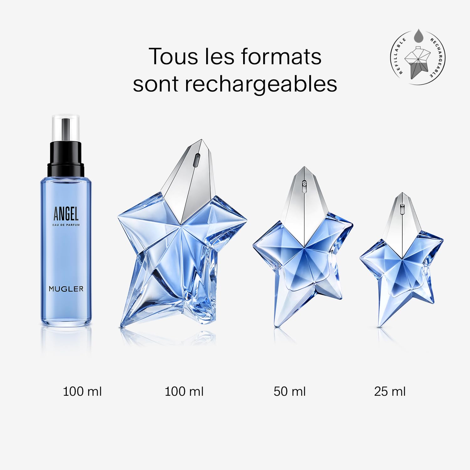 MUGLER Angel - Eau de Parfum Rechargeable Pour Elle - Parfum Femme - Ambré Gourmand - Patchouli, Accord Praline & Absolu de Vanille - Tenue Longue Durée - Spray Vaporisateur