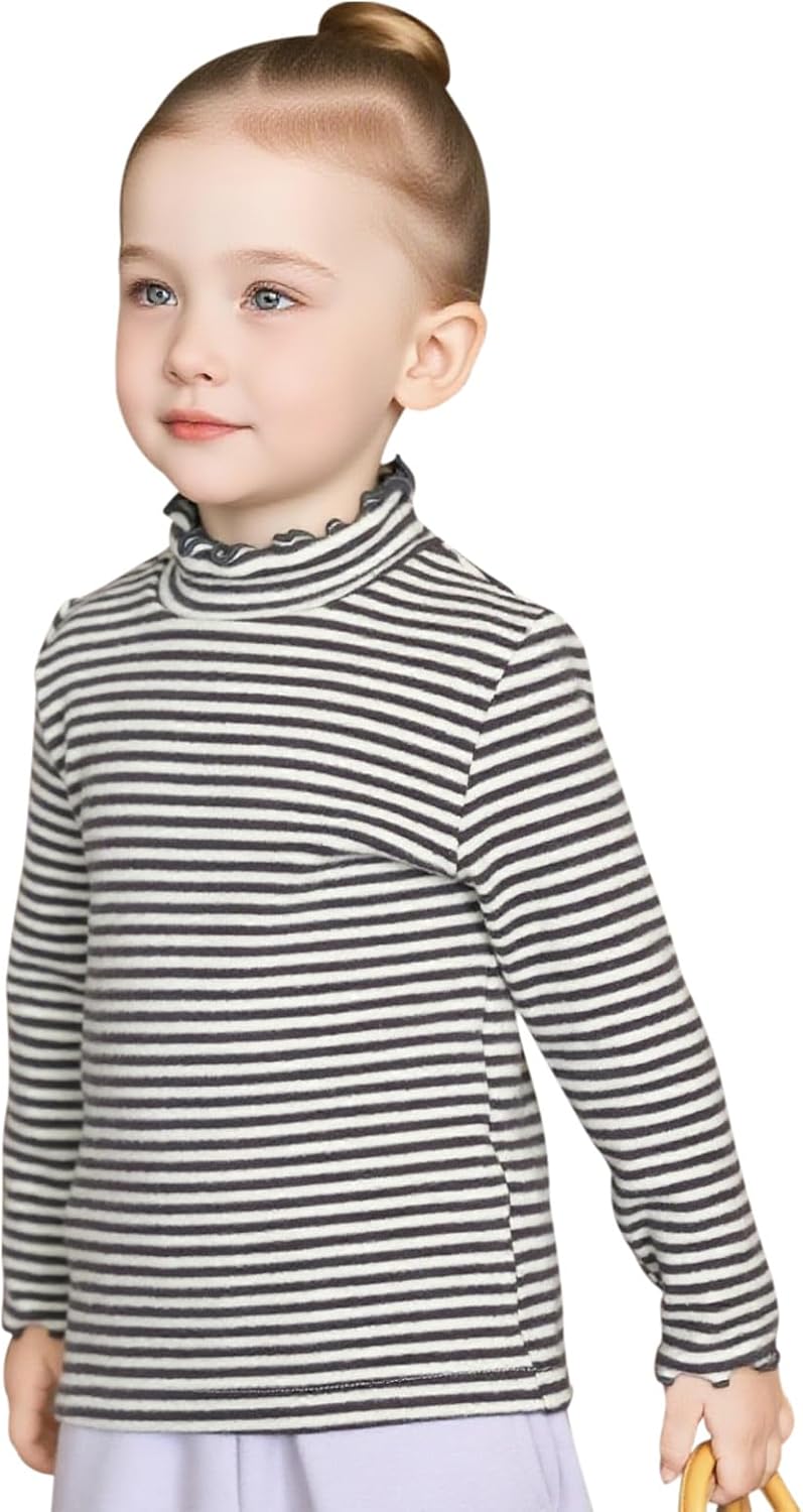 MINI PANDA Striped Long-Sleeved T-Shirt for Toddler, Ruffle high-Neck T-Shirt for Girls