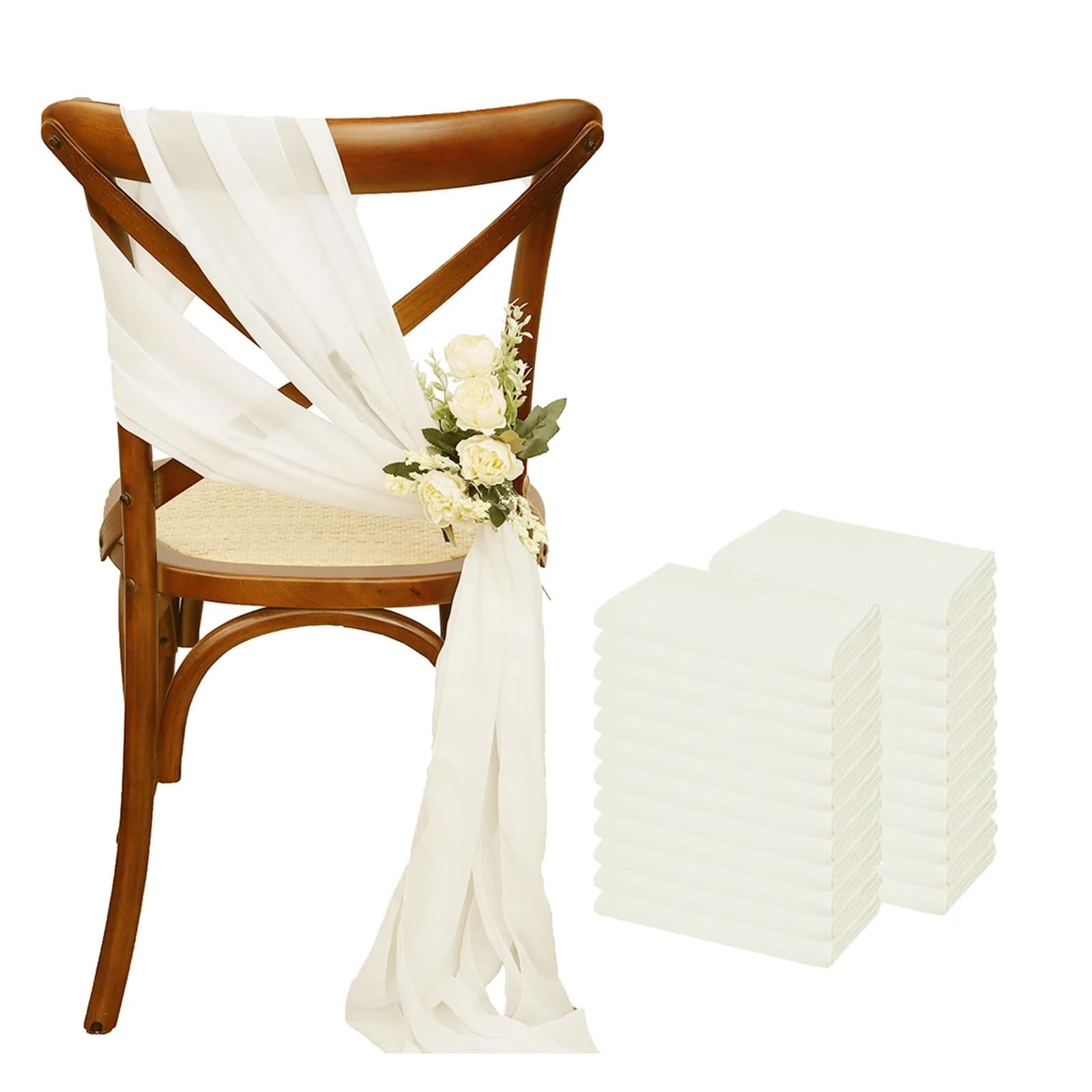 Stuhlschleife Hochzeit 24 Stück 17x275cm Weihnachtsgrün Chiffon Stuhlschärpen 12er Set Salbei Hochzeitsband Hochzeitsfeier Gangstuhl Dekor(Ivory)