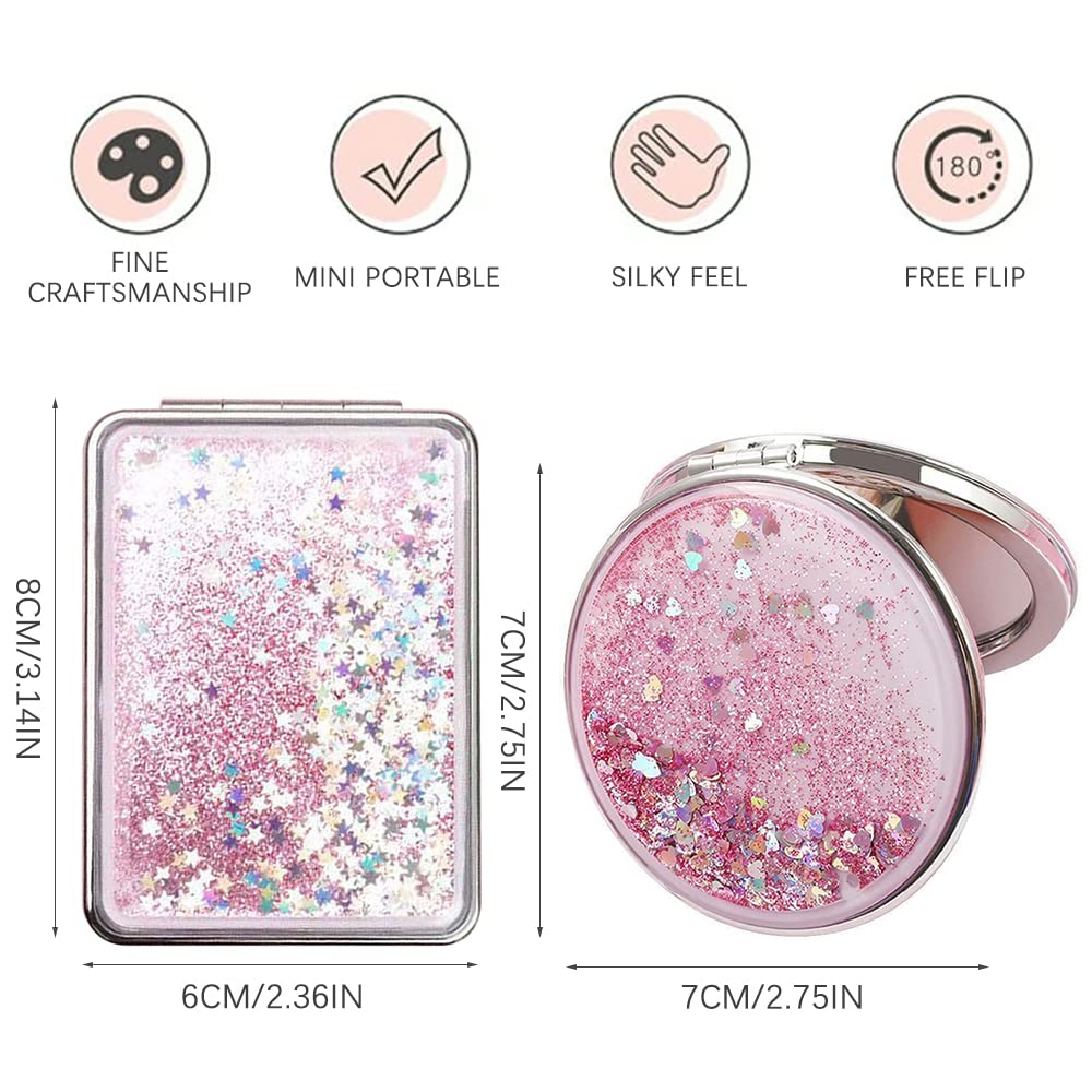 Espejo y Bolso de Maquillaje 2 Piezas Portátil Rosa