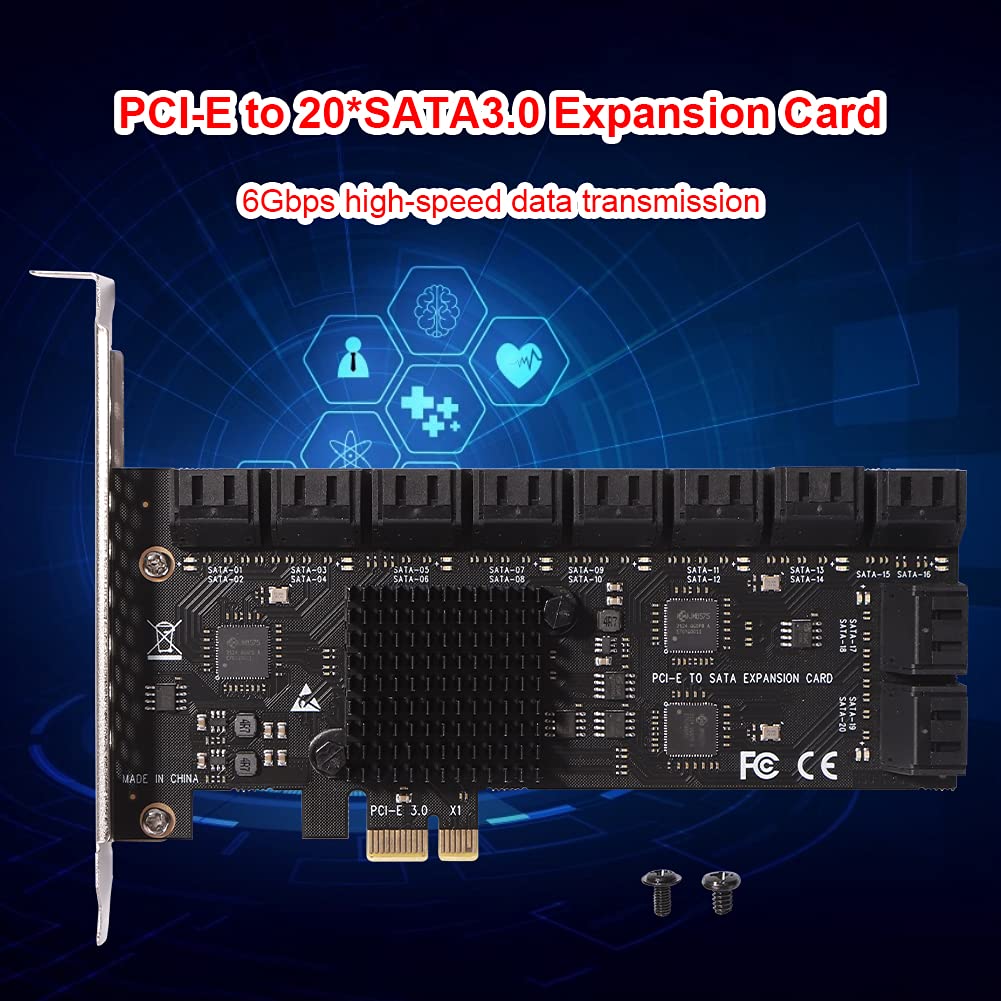 Carte contrôleur PCI-E PCI Express vers SATA 3.0, carte d'extension PCIE 20 ports, adaptateur Riser PCIe SATA 3.0 6 Gbps pour PC de bureau, support SSD et HD