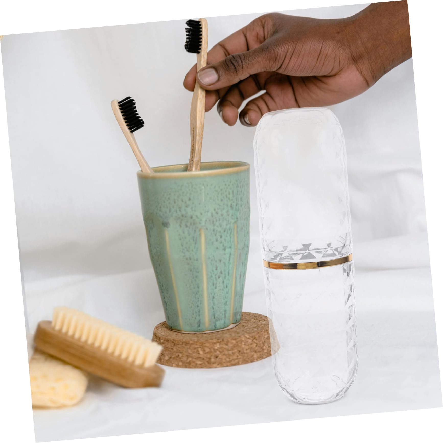 5 Piezas Estuche Portátil para Cepillo de Dientes con Doble Vaso Transparente Compacto y Resistente para Viaje Gimnasio Camping y Almacenamiento Casa