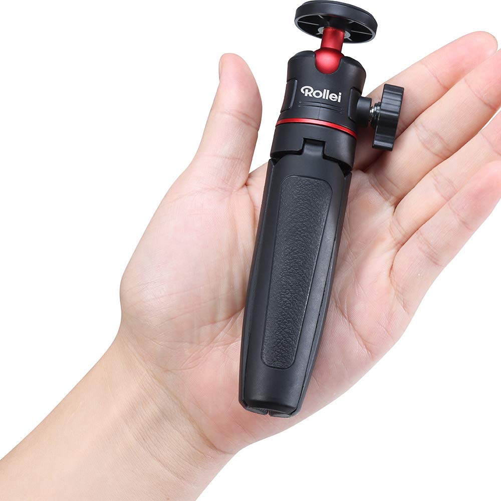 Rollei Ministatyw Comfort Desktop, statyw stołowy z głowicą kulową 360° do DSLR DSLM i aparatów kompaktowych, mini statyw, przenośny statyw do aparatu 2 w 1, mały statyw do telefonu komórkowego, mini