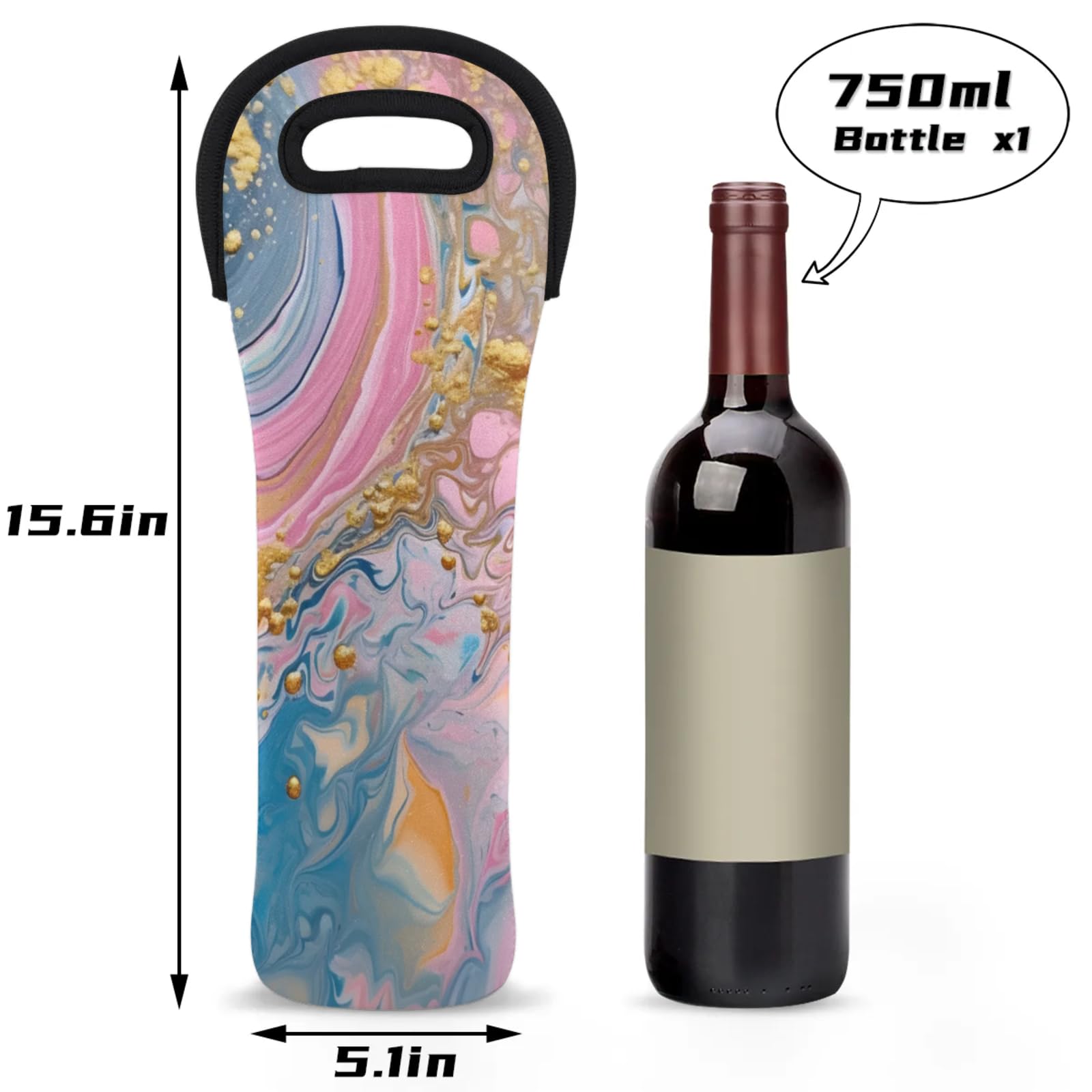 Neoprene Wine Tote Carrier Bag for Wine,Water, Champagne, Beer, Baby Bottles 15.6 x 5.1 Inches, Protective Wine Bag,Fluid Art Painting