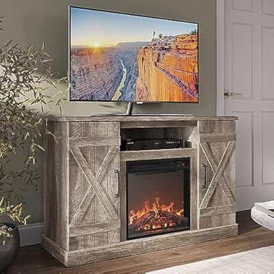 BELLEZE 47" TV Stand with 18" Electric Fireplace Heater & Media Entertainment Center Console Table for TV up to 50" with Open Storage Shelves & Cabinets - Veropeso (Ashland Pine)