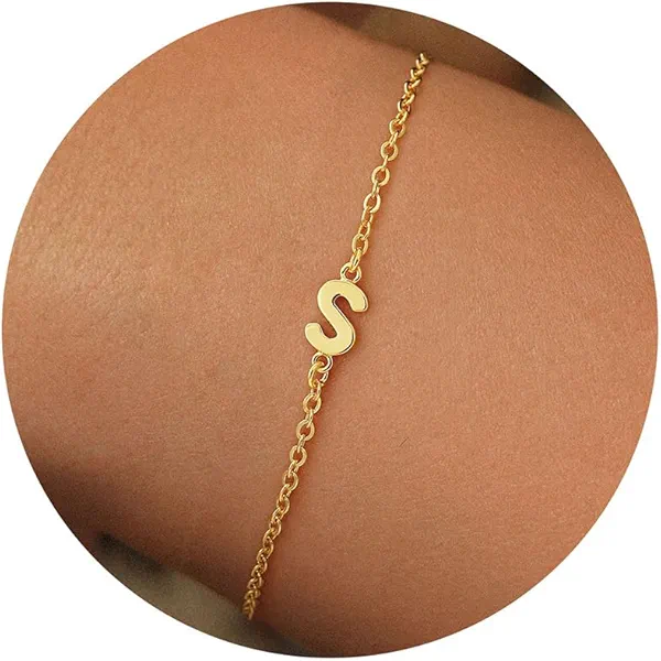 Turandoss Bracelet for Women Jewelry Gifts - Dainty Letter Bracelets Trendy 18k-Gold-Plated Letter S Initial Bracelet Personalized 18k-Gold-Plated Initial Bracelets for Women Jewelry Gifts