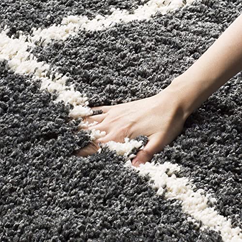 Image of Trellis Design Microfiber Hand Woven Shaggy Carpet Collection with 2 inch Pile Height Carpet for Living Room Size 11x11 feet Square coular Dgrey /Ivory