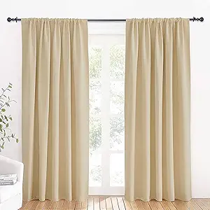 RYB HOME Large Curtains for Living Room 84 inches Length, Blackout Privacy Room Divider Curtains for Doorway Closet Basement Patio Door Bay Window, W 70 x L 84, Biscotti Beige, 2 Pcs