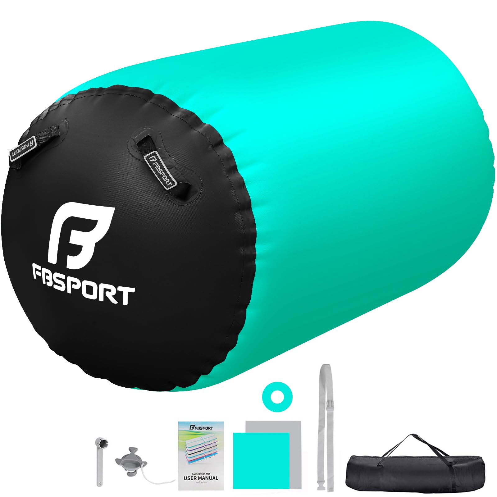 FBSPORT Aufblasbare Air Roll, 100x60cm Aufblasbare Luft Rollen, Yoga Gymnastik Zylinder, Gymnastikmatte, Gym Air Barrel, Air Tumbling Track, Sportmatte für zuhause mit Tragetasche, Outdoor, Fitness