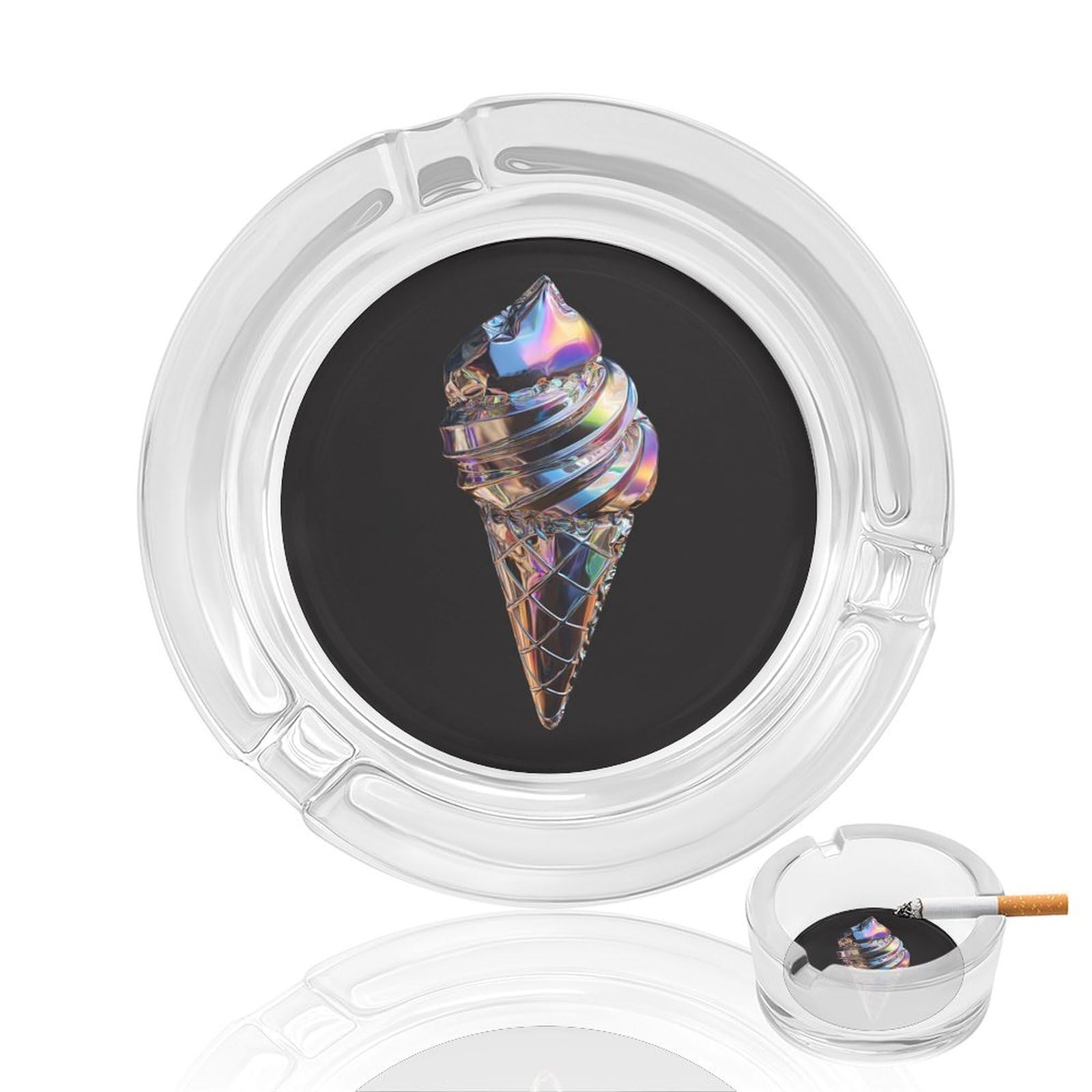 Holographic Style Cone Ice Cream Shape Balloon Glass Ashtray for Cigarettes Portable Decorative Ash Trays for Home Office Decor