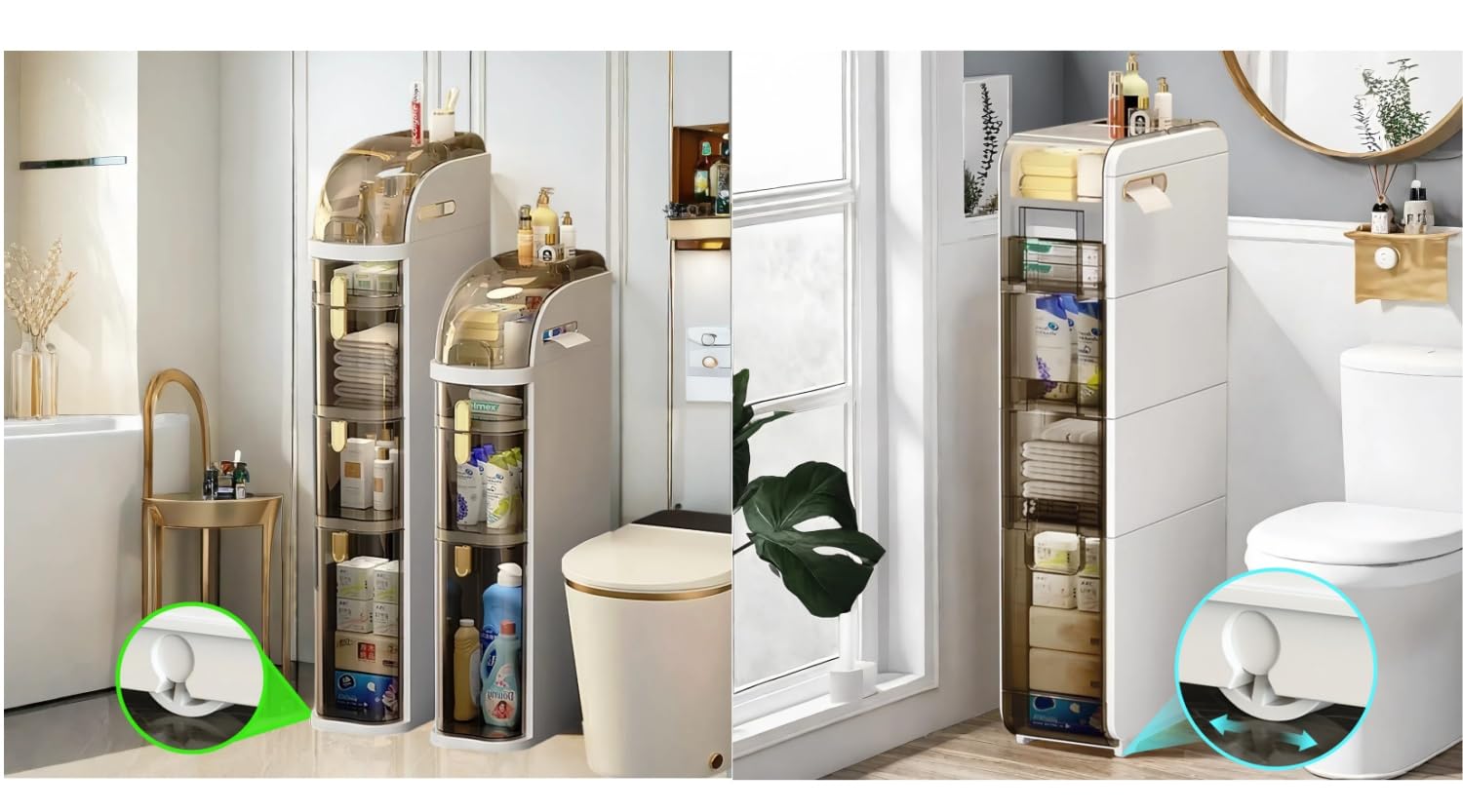 KUPABABI 2 Pack 4-Tier Slim Bathroom Storage Cabinet, Narrow Bathroom Storage Organizer, Waterproof Toilet Paper Holder, Movable Plastic Storage Cabinet for Small Spaces, Kitchen, Laundry, Out of Box