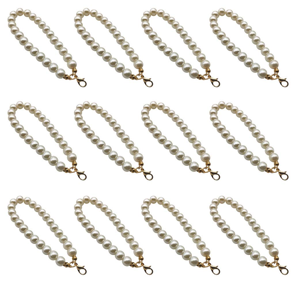 Sovenny 12 Pieces Pearl Beaded Lobster Clasp Key Chain Keyring Purse Bag Charm Decoration Accessory (Gold Clasp)
