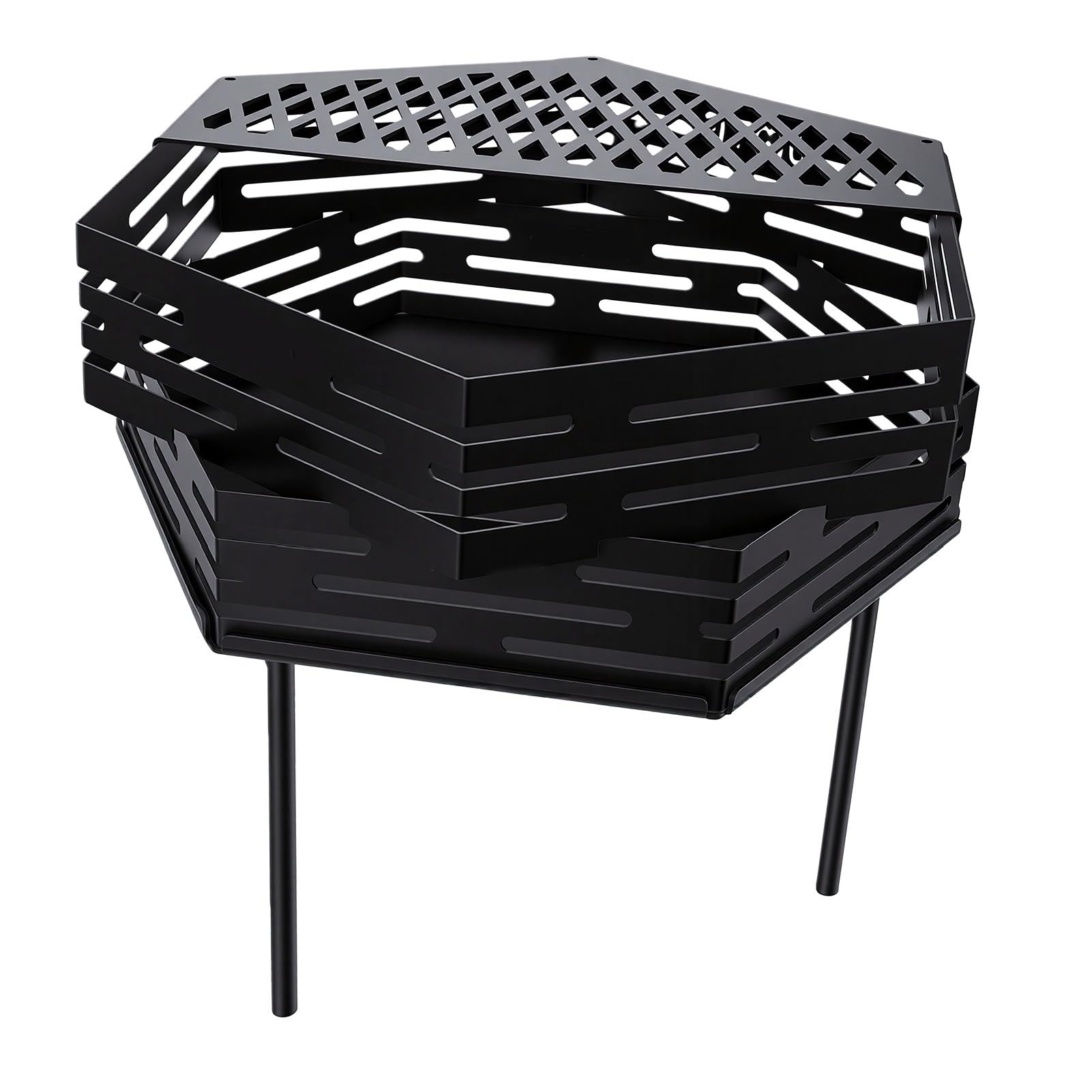 Generic Griglia Esagonale per Braciere a Legna da Esterno Portatile per Cortile, Campeggio, Barbecue, Riunioni, Acciaio Al Carbonio 18,39x16,54 Pollici