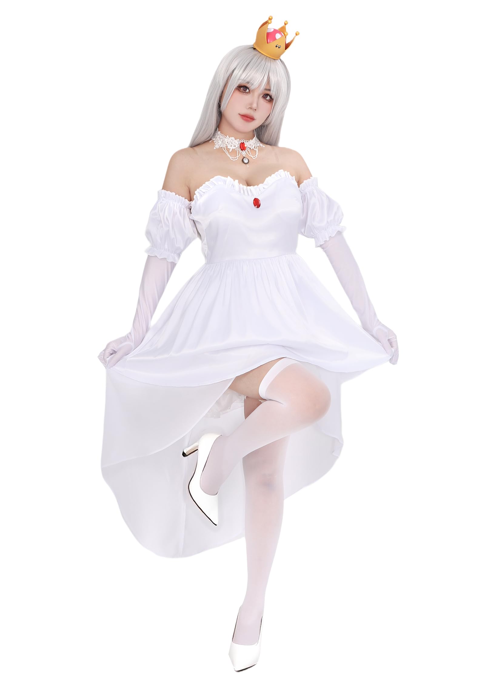 C-ZOFEK Boosette Costume Dress Booette Cosplay Princess White Boo Layered Ballgown Halloween
