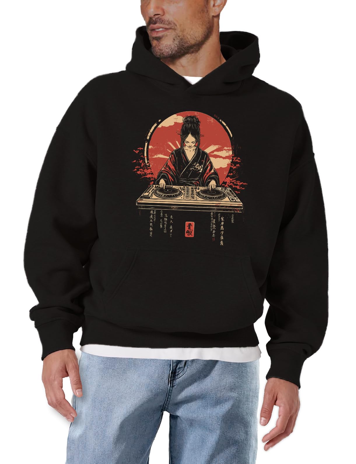 MAKAYA Felpa con Cappuccio Uomo DJ Techno House Electro Hoodie Festival Hip Hop Rap Cotone Casual