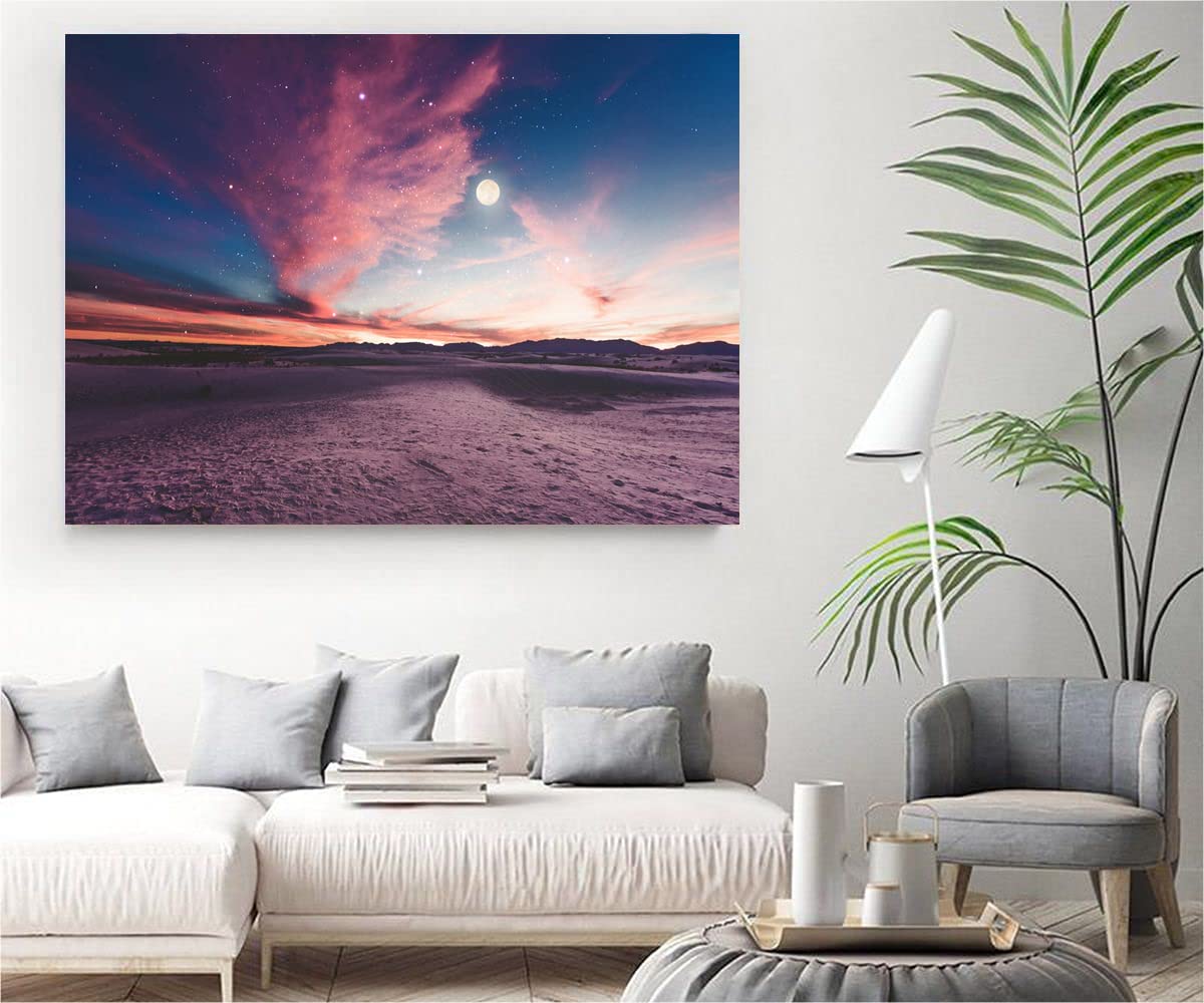 VERRE ART Wood Framed Canvas - Wall Decor for Living Room, Bedroom, Office, Hotels, Drawing Room (34in X22in) - Stary Desert Night Scenery