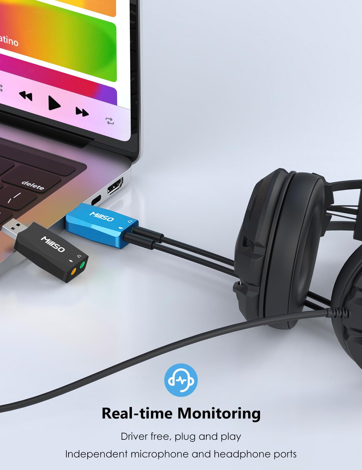 Tarjeta de sonido USB externa con función de grabación interna, adaptador USB portátil a conector de audio de 0.138 in para PC, computadora, grabación, entrenamiento, transmisión, podcasting, 2