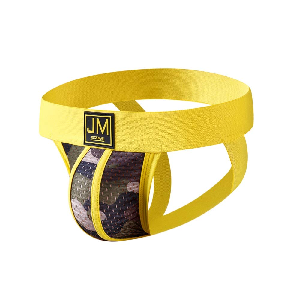Jockmail Men's Yellow Jockstraps Underwear Sexy Mesh Low Rise Stretch Jock Strap For (L, )