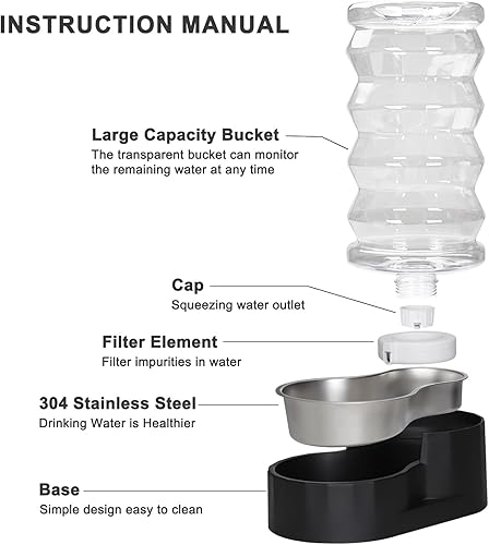 Miniatura 3 de RIZZARI Cuenco dispensador de agua para perros Fuente automática grande de acero inoxidable negro para mascotas con filtro reemplazable - Diseño