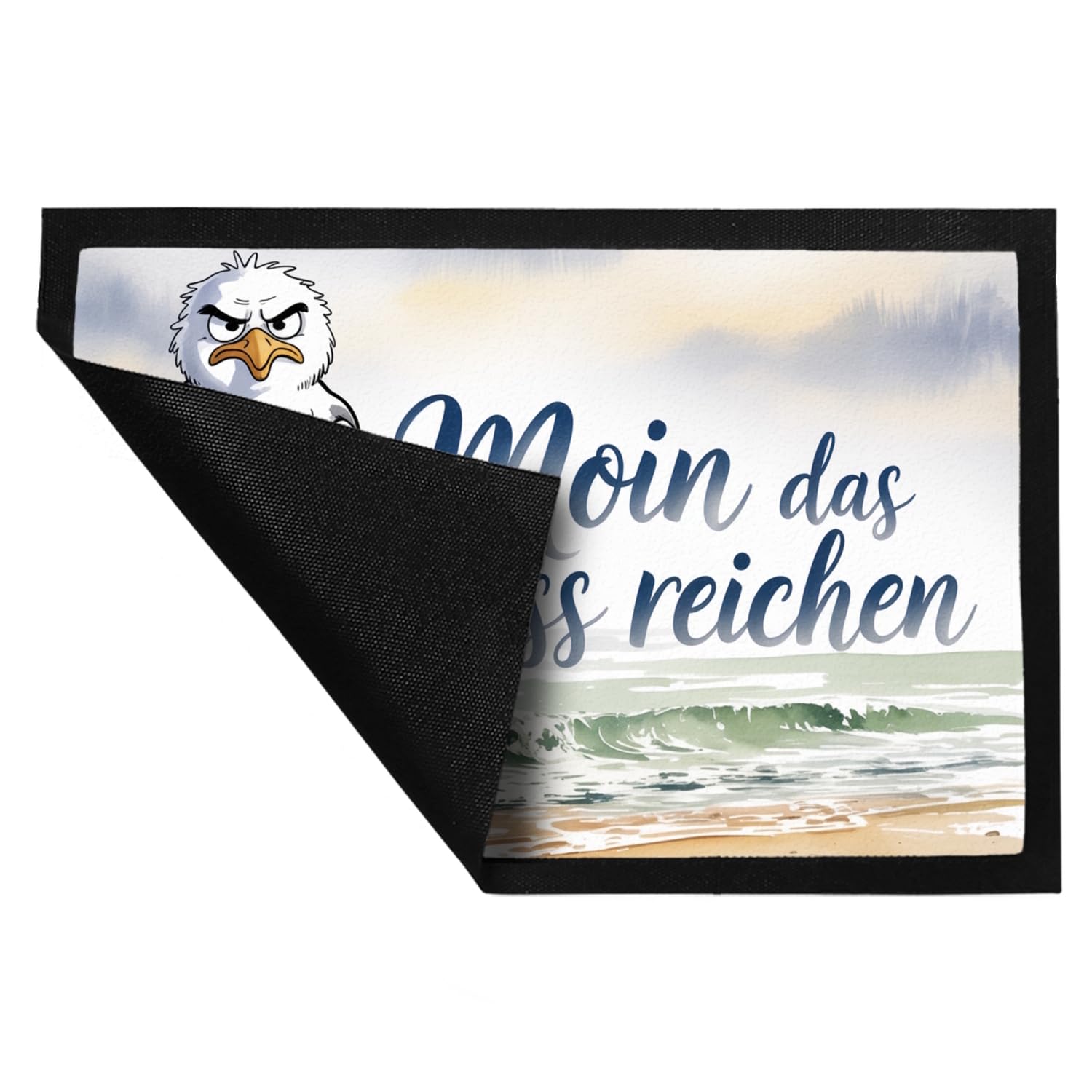 speecheese Möwe Aquarell Moin Spruch Fußmatte XXL in 50x75 cm für Nordseefans Maritime Türmatte mit lustigem Küstenspruch