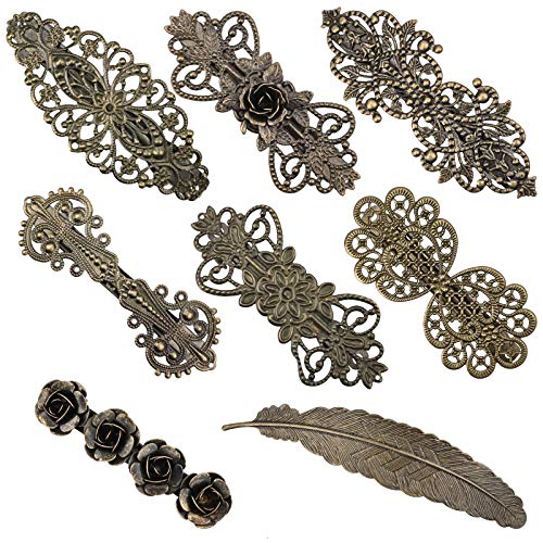 Large Hair Barrettes Clips for Women Celtic Hair Clips Vintage Metal French Barrette Metal Bronze Hair Pins for Long Thick Thin Hair Classic Design Automatic Hair Barrettes Clip Hair Pins (8 Packs)