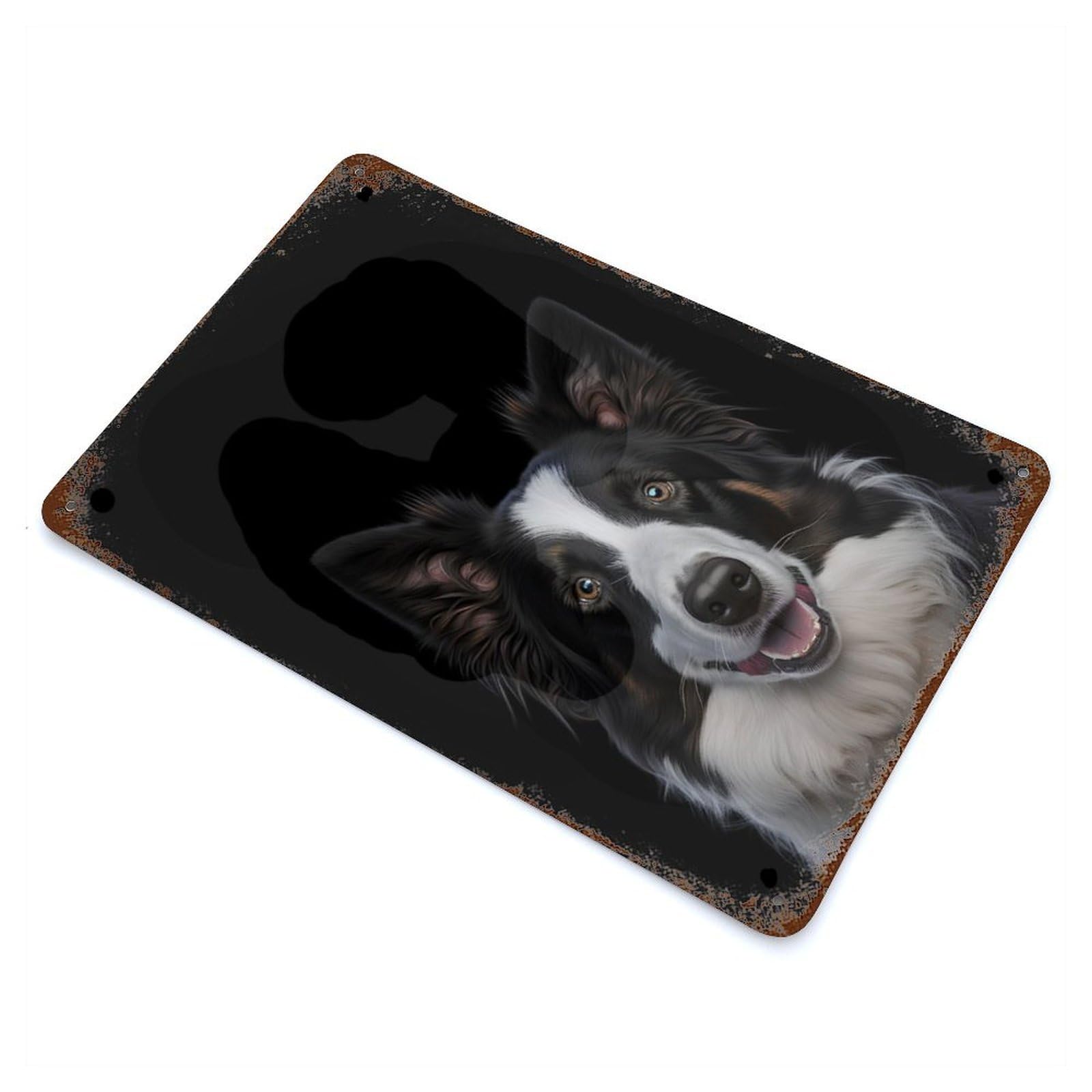 Border Collie Dog Rusty Metal Tin Sign 11.8"x7.9", for Farmhouse, Kitchen And Entryway Decor, Rustic Home Decor