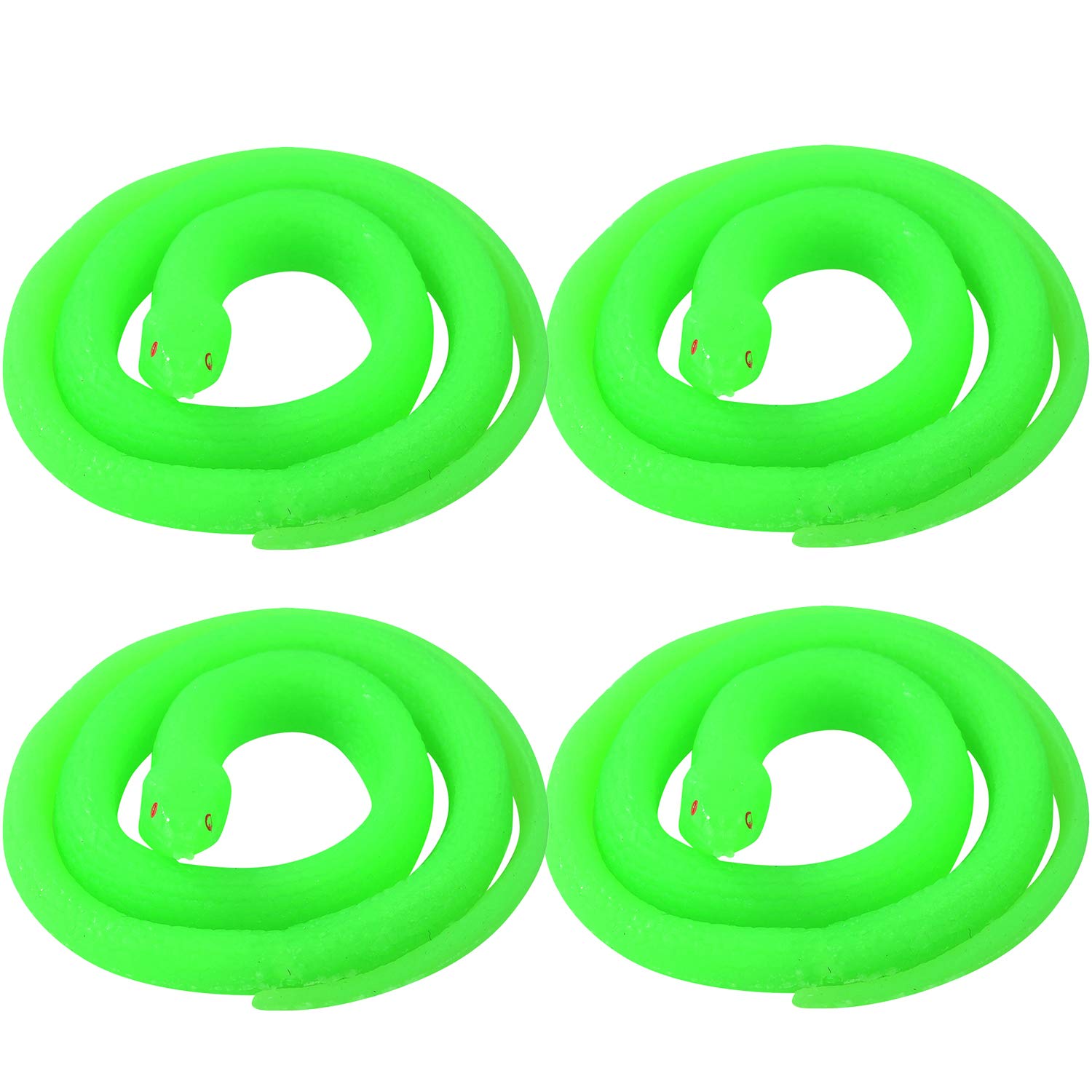Hsxfl 4 Pieces Realistic Rubber Snakes in 27.5 Inches, Fake Snake Snake Toys for Garden Props to Scare Birds, Pranks, Halloween Decoration (Luminous Green)