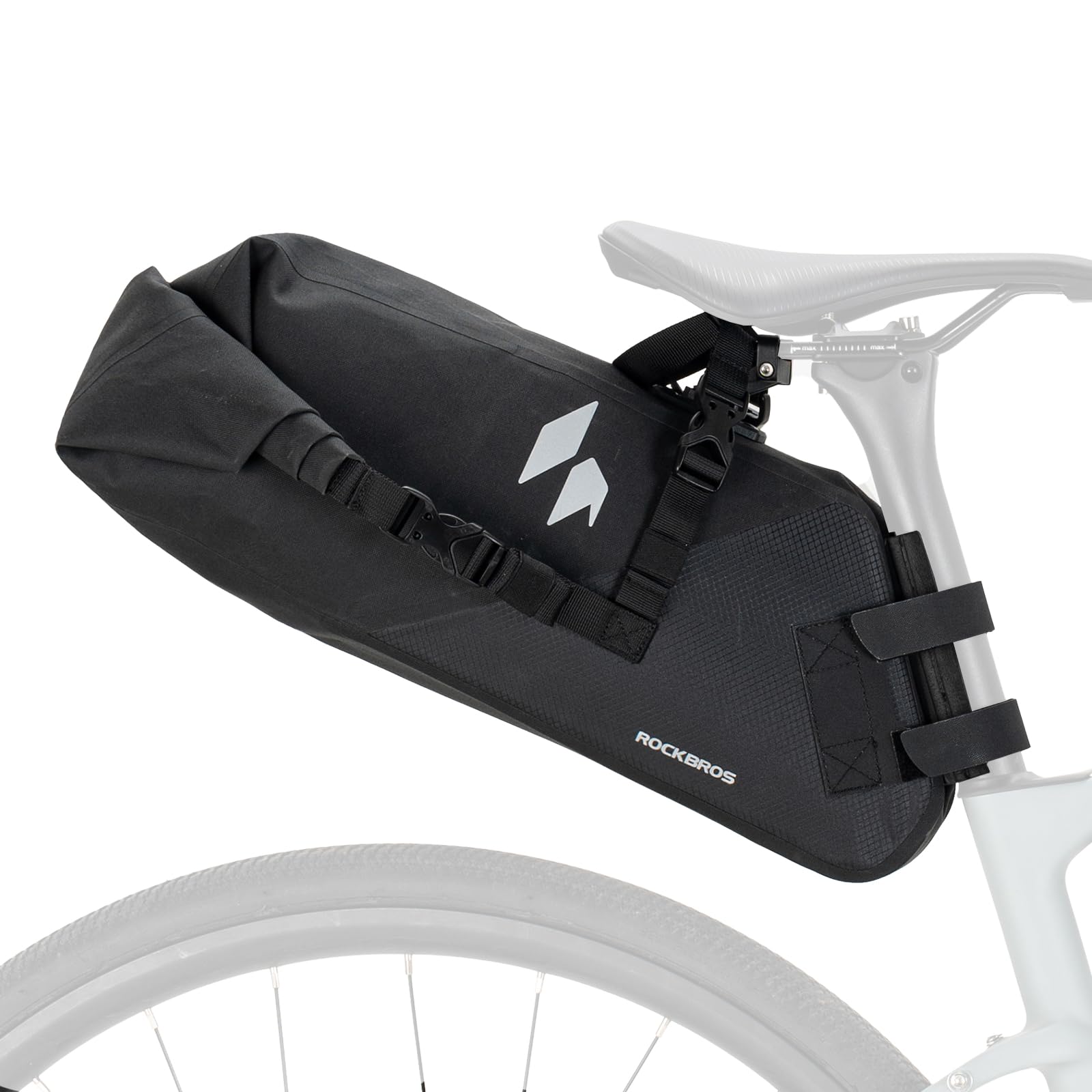 ROCKBROS Torba na siodełko rowerowe, 13 l, wodoodporna, z uchwytem, odblaskowa torba do przechowywania rowerów górskich, szosowych, żwirowych, czarna