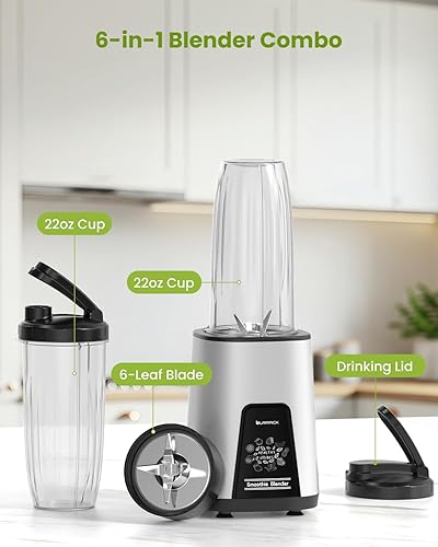 Miniatura 9 de Licuadoras para batidos, licuadora personal de 900 W para batidos y licuados con 2 vasos portátiles sin BPA de 22 onzas, exprimidor pequeño para