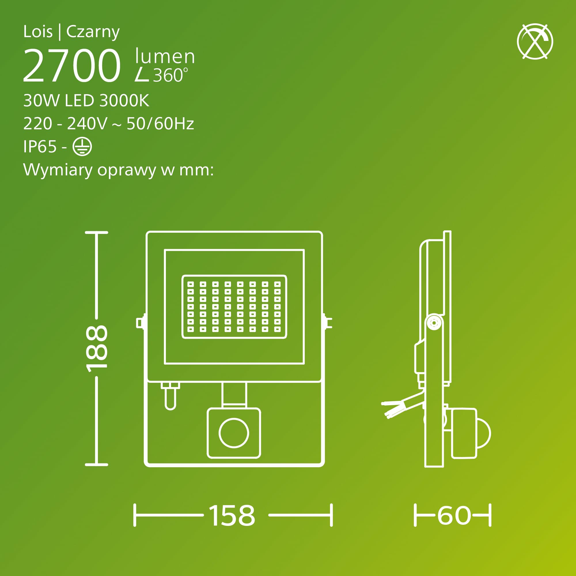 Philips Lois Zewnętrzna Lampa Floodlight z Czujnikiem, 30 W, 3000 K, Czarna