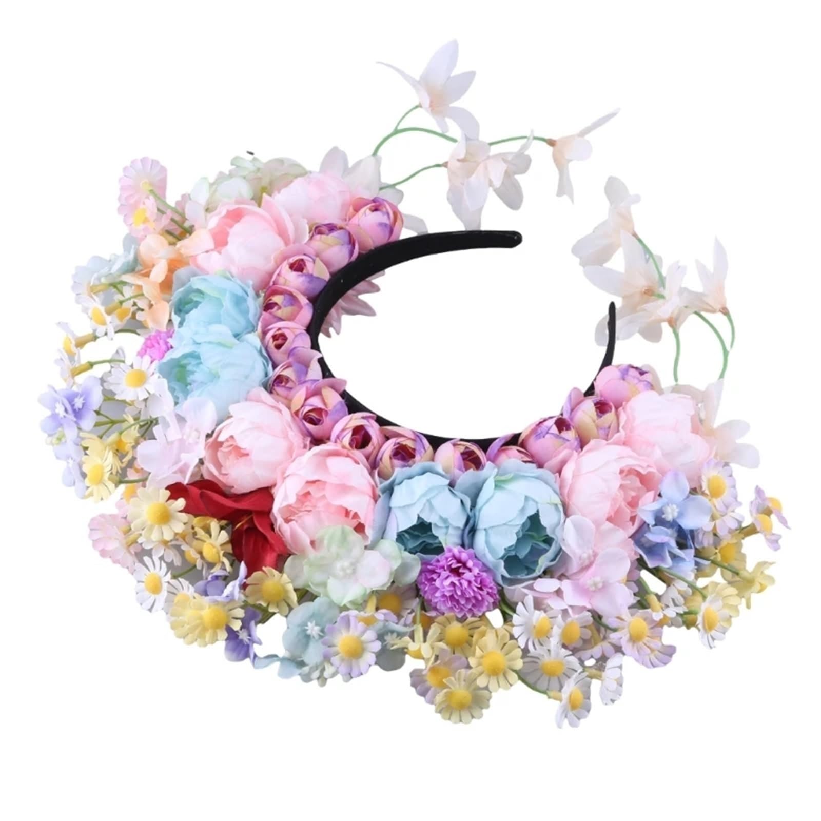 Haarreif mit künstlicher Blumenkrone Mehrfarbige künstliche Blumenkrone, Blumen-Stirnband, Haarkranz, Hochzeit, Party, Braut, Frauen(Color3)
