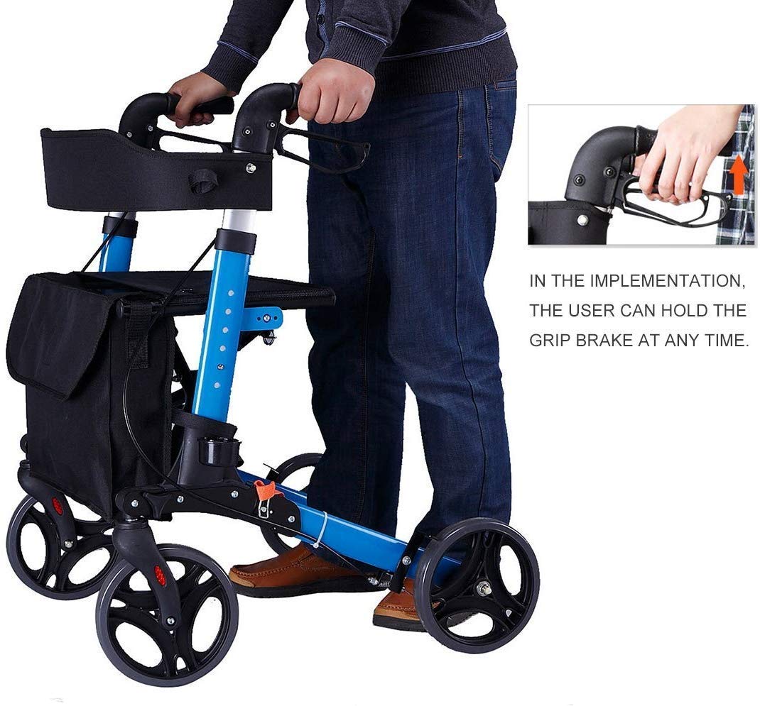 Andador Andador con Asiento y Ruedas, ayudas para Caminar Plegables para Movilidad médica, Marco para Caminar con Freno Doble Ajustable en Altura Interesting