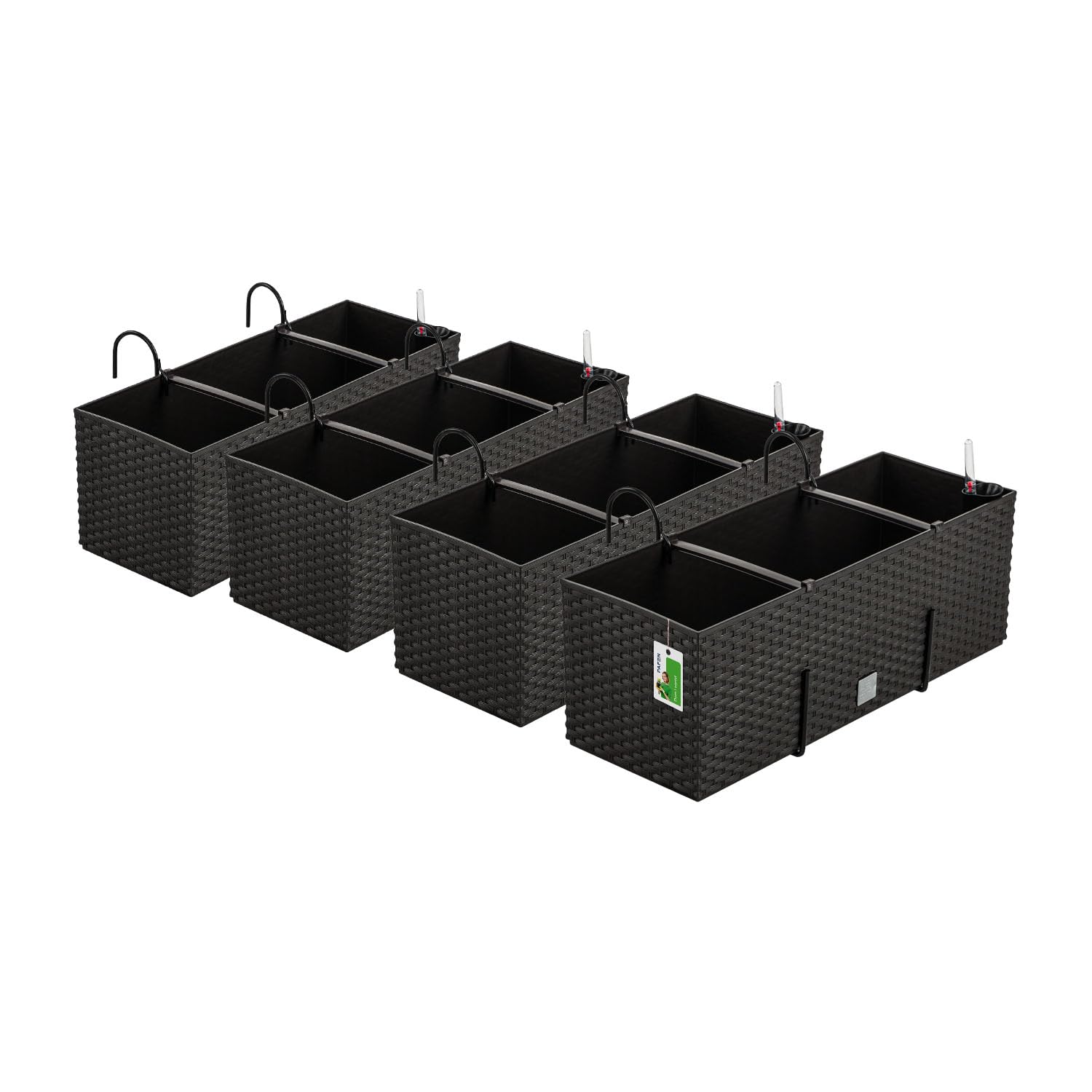 PAFEN 4X Blumenkasten Blumentopf Rattan-Optik mit Halterungen Pflanztopf Wasserstandsanzeiger Balkonkasten Pflanzkästen