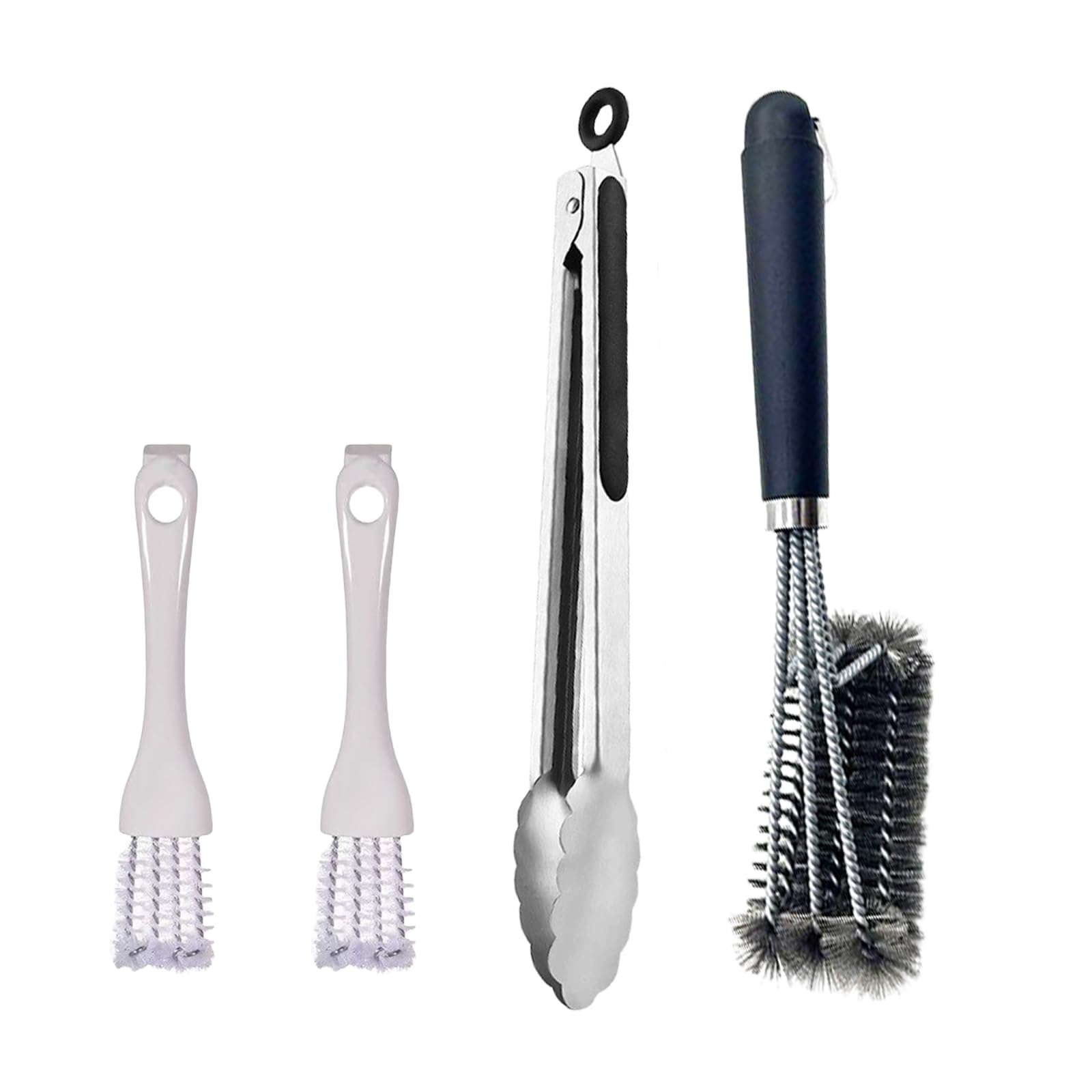 3 Piezas Cepillo Barbacoa Acero Inoxidable, Cepillo de Alambre de Tres Filas en Forma de V con Pinzas Barbacoa de Acero Inoxidable, Fácilmente Eficiente Kit de Limpieza para BBQ