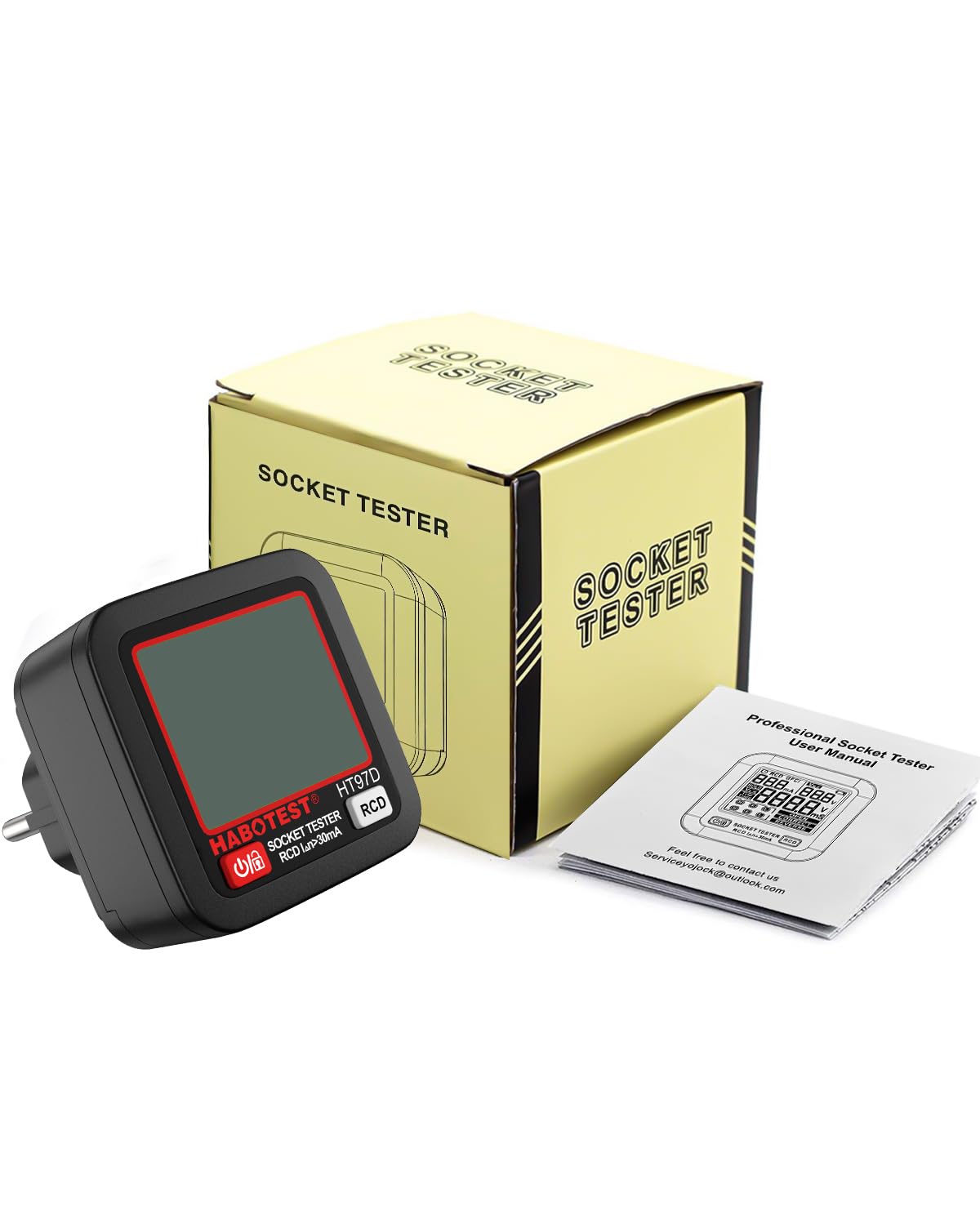 YOJOCK Tester de Prese, Tester per Circuiti Elettrici con Test RCD e Display LCD, 6 Tipi di Diagnosi di Errore, Indicatore di Tensione e Frequenza,30-260V/45-65Hz (EU Plug)