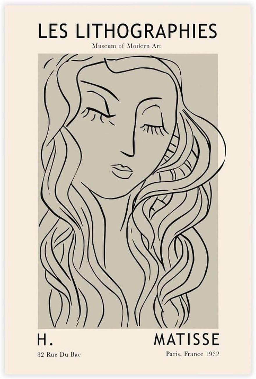 ZZYGGN GMGSW Woman Line by Henri Matisse Canvas Poster Abstract Beige Wall Art Minimalis Painting Henri Matisse Prints for Home Picture Decor 40x50cm Frameless