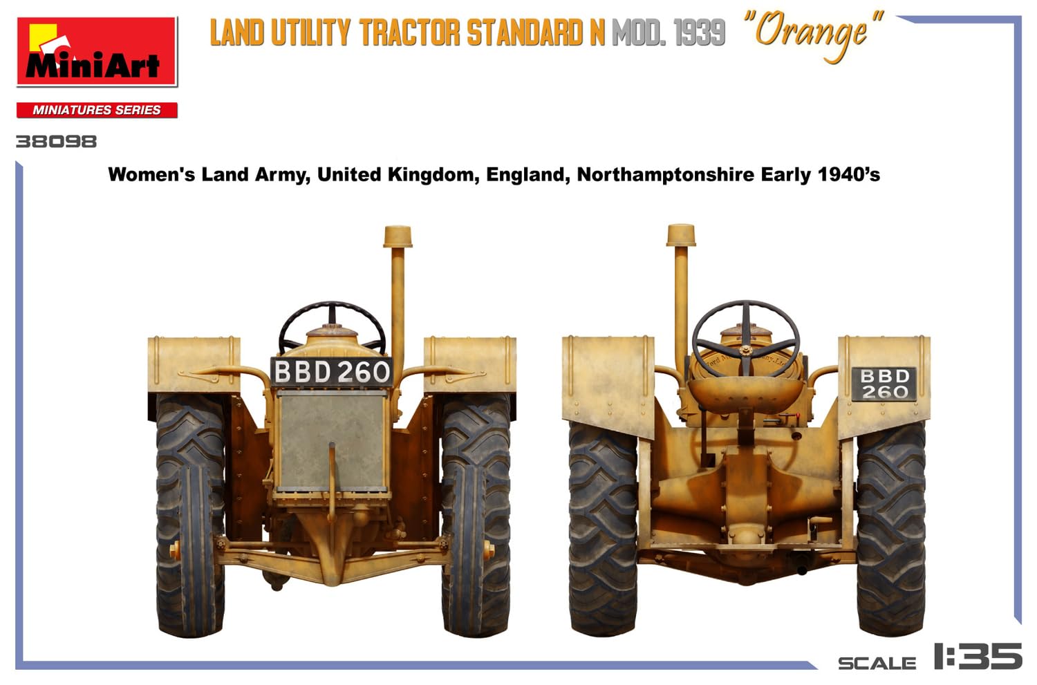 Mini-Art MA38098 Land Utility Traktor Standard N Orange 1939 Modell, Kunststoffmodell