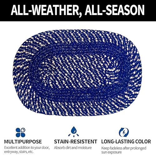 Image of Door mats for Kitchen Large Size|Handmade Cotton Doormat | Quick Dry, Washable Door Mat for Home, Bathroom & Bedroom (33X53 CM)(Coffee-Blue)