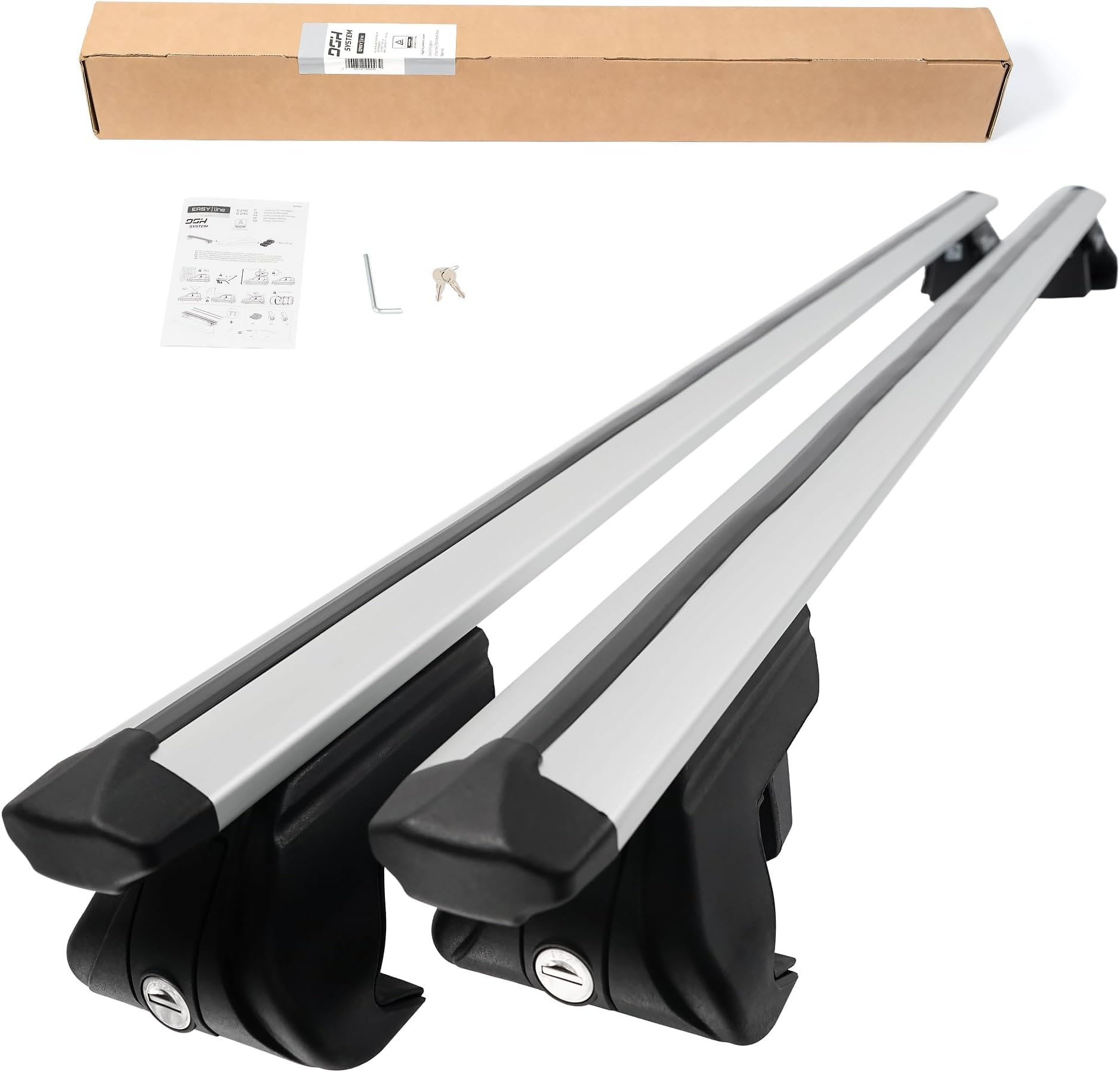 DGH SYSTEM Easy Line Classic 135 cm Complete aluminium roof rack compatible with LEXUS RX (mk II) SUV 2003-2009 with raised roof rails, lockable, max load 90 kg