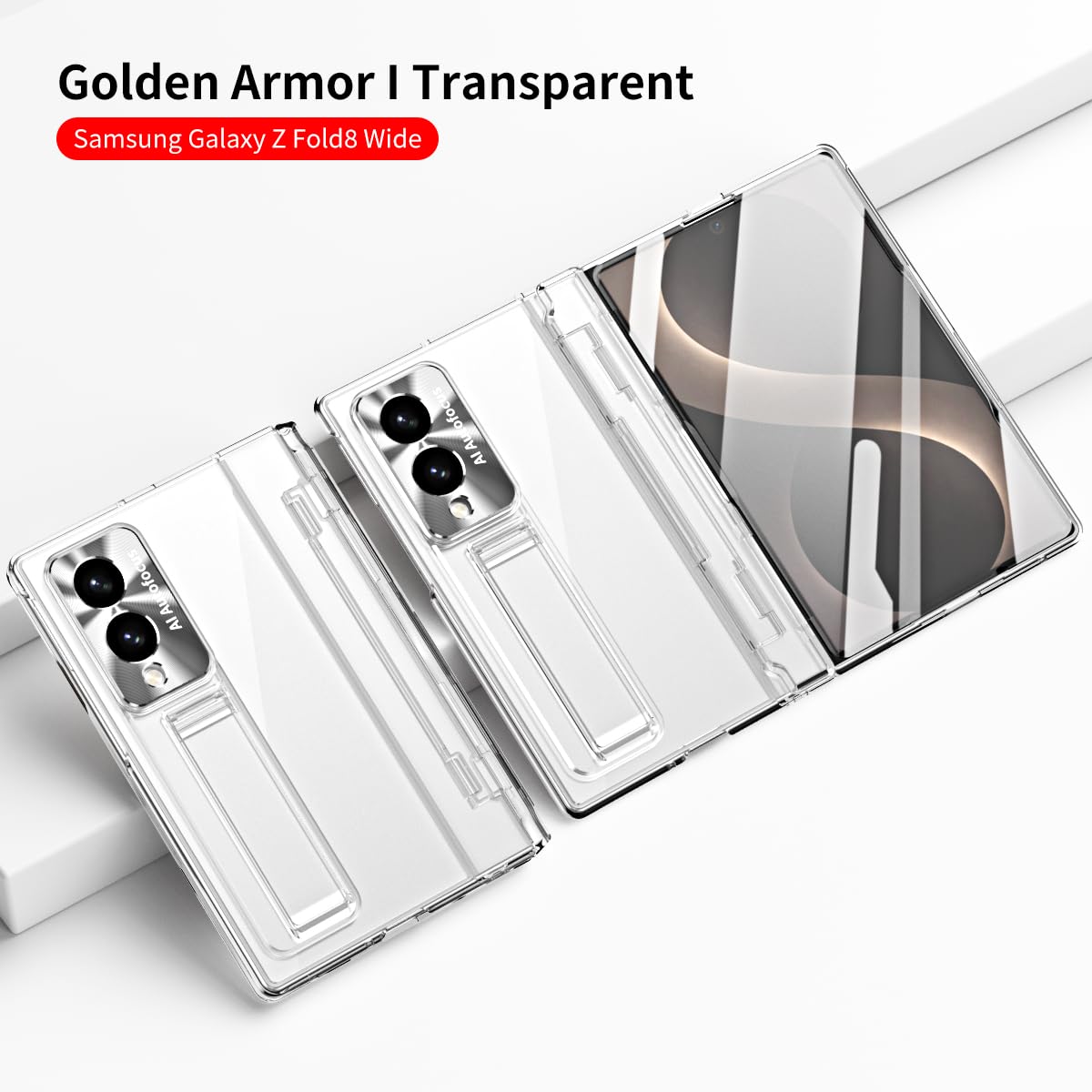 Custodia per Samsung Galaxy Z Fold 8 con portapenne e stilo, custodia trasparente monopezzo con protezione per cerniera cavalletto, protezione per lo schermo HD, antigraffio, custodia