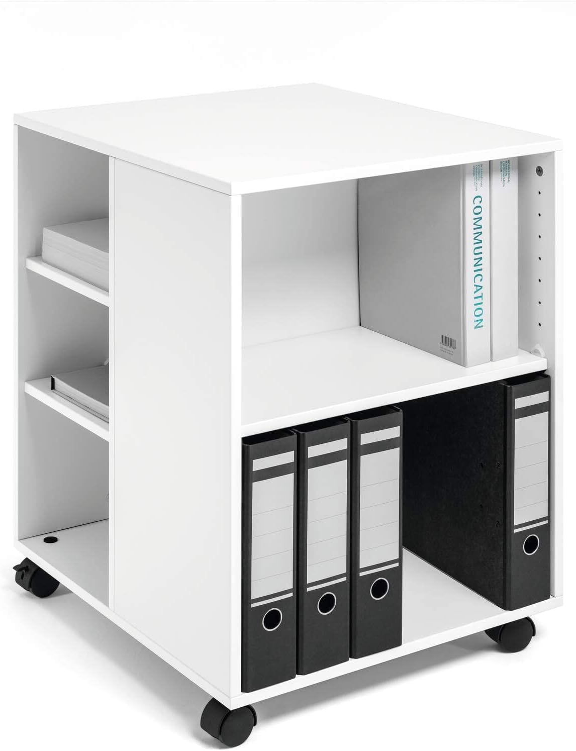 Durable Multi-Functional Trolley - 3 Tier White Rolling Cart Storage Organizer - Made of Strong Melamine - Perfect for Storing Documents, Folders, and