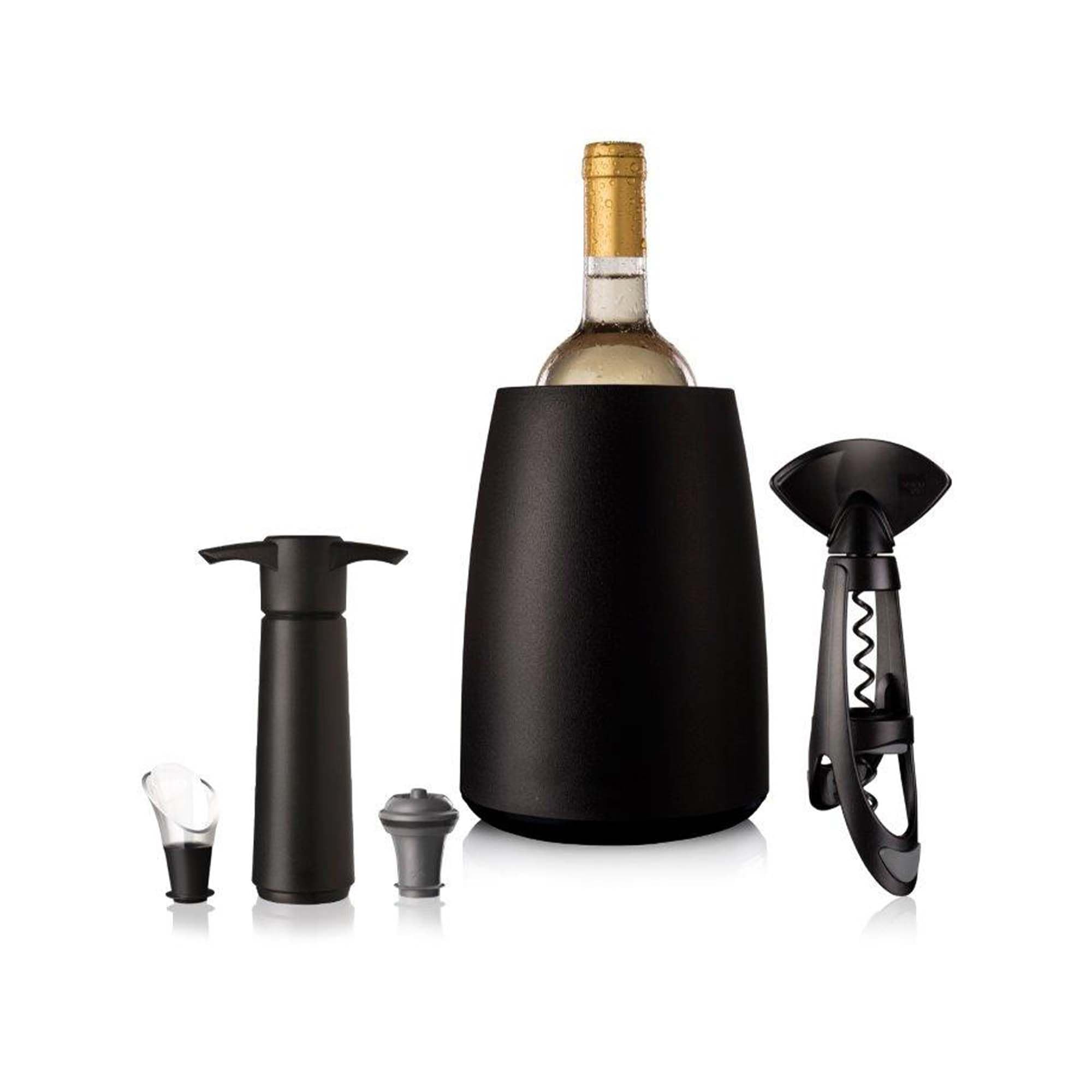 VacuVin Wine Elegant Set: Black Wine Bucket + Twister + Drip Stop + Black Pump + Grey Stopper