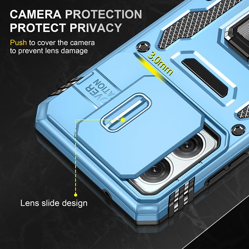 Image of Slide Camera Cover with Ring Holder Mobile Phone Case Cover for Motorola Moto G84 (Blue)