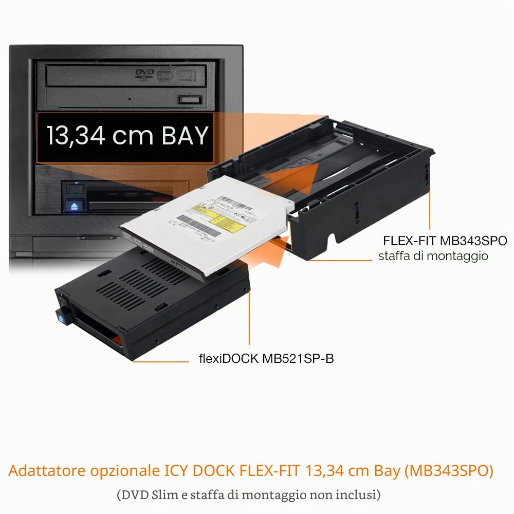 flexiDOCK MB521SP-B 2.5” SSD Dock Trayless Hot-Swap SATA Mobile Rack for Ext 3.5” Bay